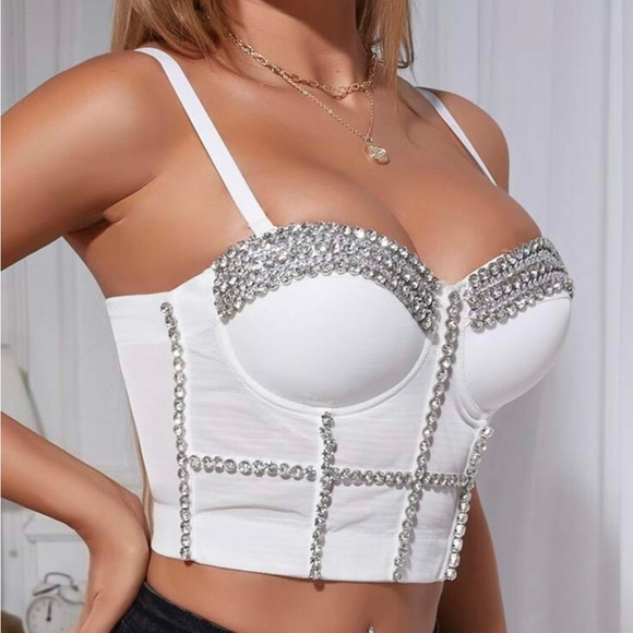 Apperloth A Rhinestone Bustier Crop Cami Top size large - Picture 2 of 3